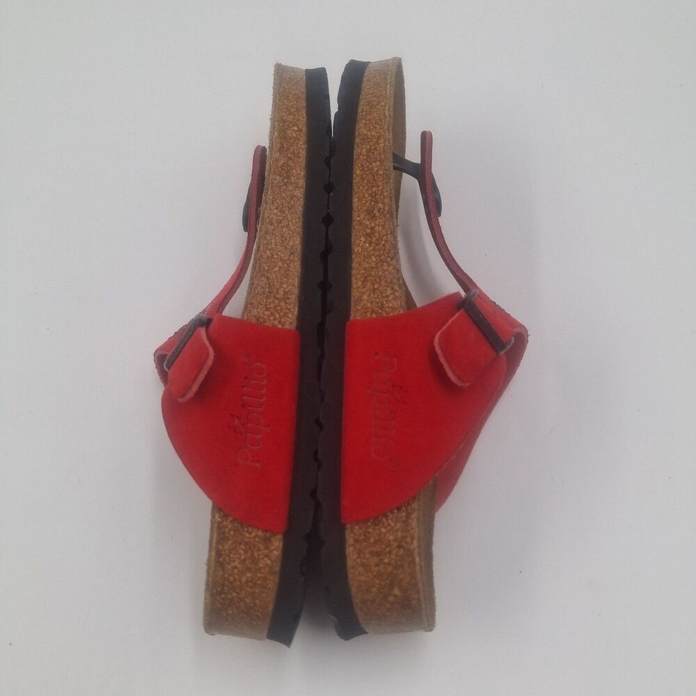 Birkenstock Papillio Sandals Size 38/ 7 Red Suede Gizeh Glitter Sparkle Hearts - Picture 5 of 8